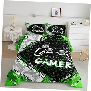 Kids Gamer Comforter Set for Boys Teens, Green Gaming Bedding Sets Full Size - Picture 1 of 6