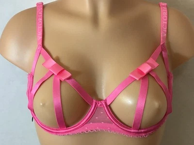Sujetador $79 L VICTORIA'S SECRET Sin Forro STRAPPY LOGOTIPO Lazos Copa ABIERTA Balconet Rosa Foto 1 de 4