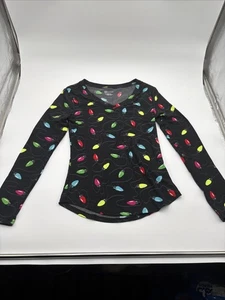 No Boundaries Junior Womens Christmas Lights Print long-sleeve V-neck shirt 3/5 - Picture 1 of 2