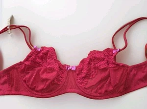 Adore Me Red Sheer Lace Unlined Full Coverage Underwire Bra Women's 34D PinkBows - Picture 1 of 10