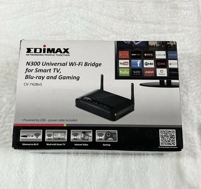 Edimax N300 Universal Wi-Fi Bridge Extender For Smart TV, Gaming, Blu-Ray, New - Image 1 of 4