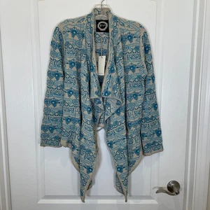 Chaqueta Cárdigan Johnny Was Biya Bordada Azul Gris Azteca Tribal S - Imagen 1 de 5