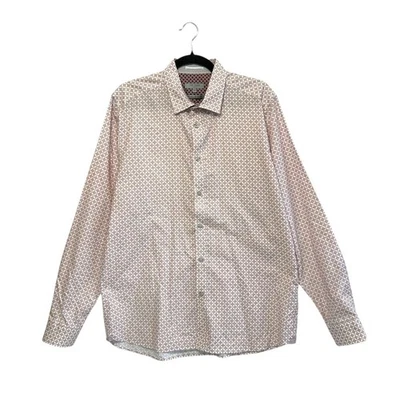 Camisa Ted Baker Algodón Abotonada Para Hombre Talla 5 (L) Rosa Estampado Geométrico Moderno Foto 1 de 4