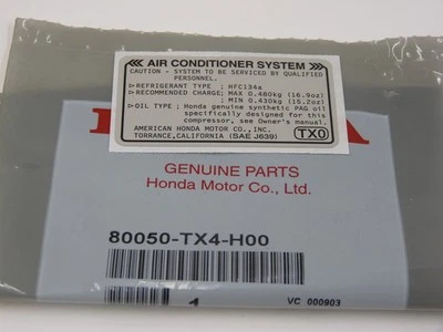 Genuine  2013-2017 Acura RDX - Label Air Conditioner Information 80050-TX4-H00 - Image 1 of 3