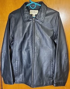 Damen Vintage EDDIE BAUER Motorrad schwarze LEDERJACKE Gr. M Tall - Bild 1 von 11