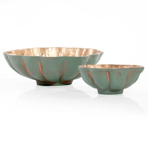 Juego de 2 cuencos redondos decorativos de metal turquesa acabado cobre - Imagen 1 de 8