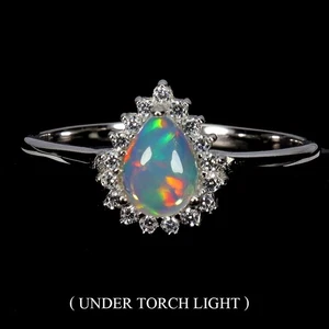 Anillo de plata de ley 925 pera ópalo de fuego 7x5 mm piedras preciosas naturales joyería tamaño 8 - Imagen 1 de 14