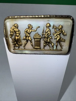 Broche vintage estilo egipcio acrílico esterlina y madre si perla Foto 1 de 4