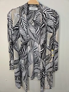 NWT Kasper Size Medium Open Cardigan 3/4 Sleeve Drape Front Stretch Black Multi - Picture 1 of 8