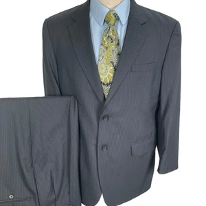 Jos A Bank Suit Men 42S 35W 28L Black Pinstripe Two Button Classic Career  Wool - Picture 1 of 19