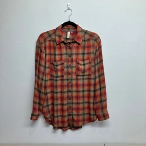 Pilcro Anthropologie Relaxed Plaid Oversized Button Down Shirt Orange Size S - Picture 1 of 11