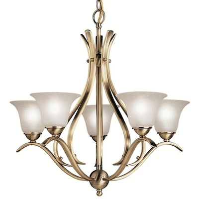 Kichler 2020 Brass Dover 5-Light 24"W Chandelier With Etched Glass Shades - Image 1 of 4