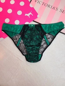 Y2K Victoria's Secret Very Sexy Satin Lace Cheeky Bikini Panty Size Sm Emerald - Picture 1 of 6