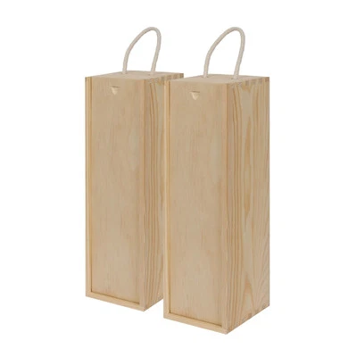 2x Single Bottle Wooden Wine Boxes Natural Gift Hamper Home Storage Crate - Image 1 of 4