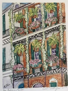K C JONES Kunst BALKONGARTEN | Druck French Quarter New Orleans Louisiana Farne - Bild 1 von 7
