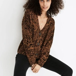 Maglione cardigan a costine Cameron tigerato taglia small Madewell in filato più accogliente - Foto 1 di 8