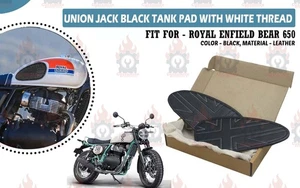 Union Jack Leather Tank "Pad With White Thread Fit For Royal Enfield Bear 650" - Picture 1 of 9