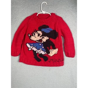 Vintage Minnie Mouse Handknit Kids Sweater Red - Picture 1 of 10