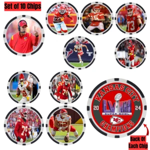 KANSAS CITY CHIEFS 2024 SUPER BOWL LVIII CHAMPS - POKER CHIP SET (10) - Picture 1 of 2
