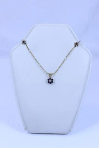 Wunderschöne 14K blaue Saphir & Akzent Diamant Blume Halskette & Ohrring Set - 13273 - Bild 1 von 11