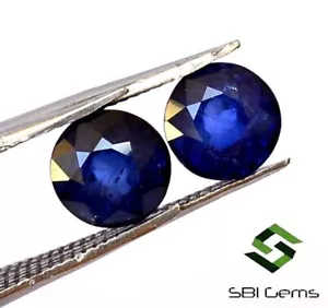 2.75 Cts Natural Blue Sapphire Round Faceted Pair Loose Gemstone 6x6x4 mm - Picture 1 of 7