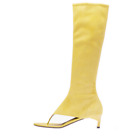Womens Pu Leather Pull On Opened Toe Low Stiletto Fashion Thin Knee High Boots