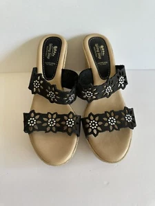 Spring Step Finn Wedge Sandals Black Leather with Cut Outs Sz 9.5,Made in Italy - Picture 1 of 7
