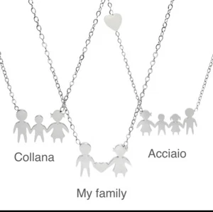 Collana famiglia con cuoricino in acciaio inossidabile mamma figlio figlia papà - Foto 1 di 63