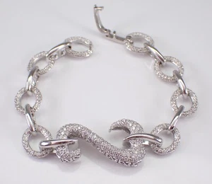 Round Cut Lab Created Diamond 14K White Gold Plated Heart Cluster Link Bracelet - Picture 1 of 5