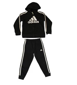 Boys Adidas Hooded Jacket And Pant Set Black/White Size 6 - Picture 1 of 9