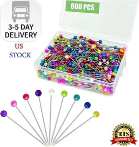 600PCS Sewing Pins Straight Pin for Fabric, Pearlized Ball Head Quilting Pins Lo - Picture 1 of 8
