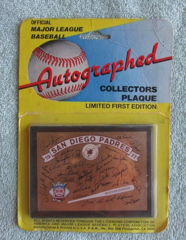 1977 SAN DIEGO PADRES AUTOGRAPHED COLLECTORS PLAQUE OFFICIAL MLB LIMITED EDITION Cover