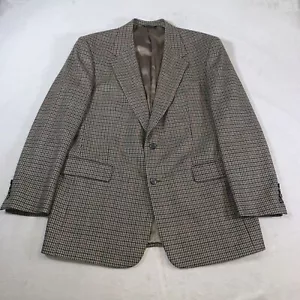 Roundtree & Yorke Mens Wool 2-Button Blazer Jacket Brown Windowpane Plaid • 43L - Picture 1 of 12