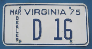 1975 Virginia Händler Nummernschild #16 - Bild 1 von 1