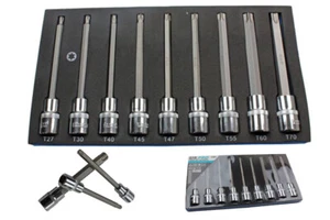 US Pro 1/2'' Dr 9 Piece 140mm Long Torx Star TRX Bit Sockets Set T27 - T70 - Picture 1 of 4