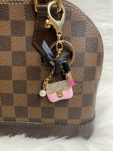Mini Handbag Lipstick Bag Charm Keychain Keyring Purse Pendant Pink Gold - Picture 1 of 4