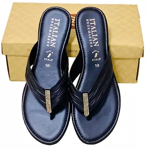 Italian Shoemakers Womens Valor Navy Flip Flop Thong T-Strap Wedge Sandals 10M - Picture 1 of 11
