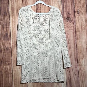 Joie Long Sleeve V Neck Tasseled Crochet Cover Up Top White Womens Size Medium - Picture 1 of 8