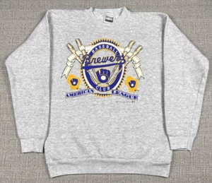 Vintage Milwaukee Brewers Baseball Club 1991 Gray Sz Large Sweatshirt Logo 7 - Picture 1 of 11