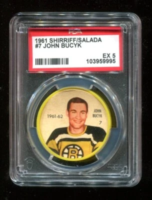 1961 Shirriff Salada Coin #7 Johnny Buyck PSA 5 EX HOF Boston Bruins - Image 1 of 2