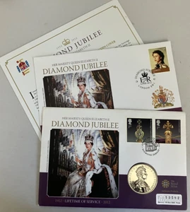 2012 DIAMOND JUBILEE BRILLIANT UNCIRCULATED FIVE 5 POUND FIRST DAY COVER PNC - Picture 1 of 7