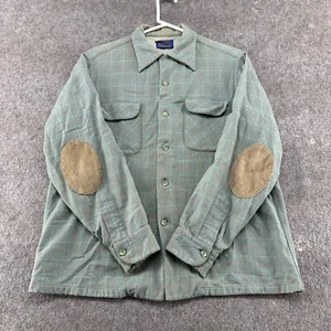 VINTAGE Pendleton Shirt Mens L Green Board Plaid Wool Plaid Loop Collar 50s 60s - Picture 1 of 18