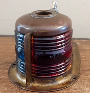 Vintage Perko Navigation Boat Bow Light Brass Glass Lenses Red Blue Perkins - Picture 1 of 14