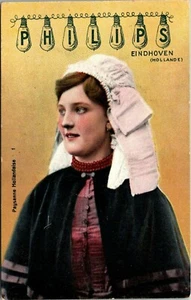 HOLLAND PHILIPS LIGHT BULB WOMAN ILLUSTRATED PAYSANNE HOLLANDAISE #1 POSTCARD - Picture 1 of 2