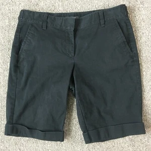 Ann Taylor Shorts Womens 6 Black Bermuda Cuffed Pockets Zip Cotton Stretch - Picture 1 of 12