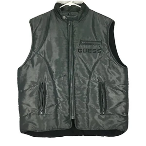 Vintage Guess Vest Size large Mens USA Sports Y2K 90s Spell Out Full Zip Gray - Picture 1 of 12