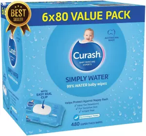 Simply Water Baby Wipes 480 Pack - PH Balanced, Thick, Soft, Alcohol-Free - Picture 1 of 12