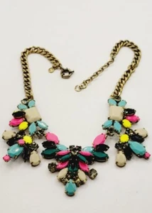 J CREW Color Mix multicolor Statement Crystal Necklace Gold tone - Picture 1 of 6