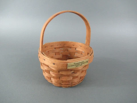 Vintage Longaberger Handled Discovery Basket Splint-Woven 1991 Signed "EGC" Cover