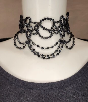 alte Trauerkette Trauer Halsreif VINTAGE schwarz Eisstein, Glas? - Bild 1 von 2